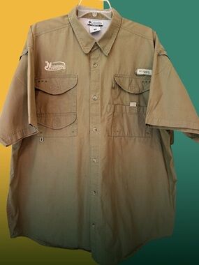 Columbia PFG Shirt Fishing Vented Short Sleeve Button Down Tan/Brown Men’s Sz XL